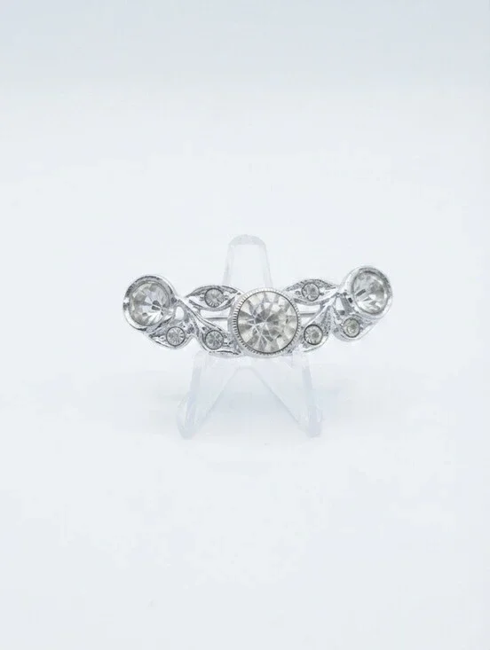 Vintage Art Deco Clear Rhinestone Bar Brooch Pin Component Repair Craft Destash