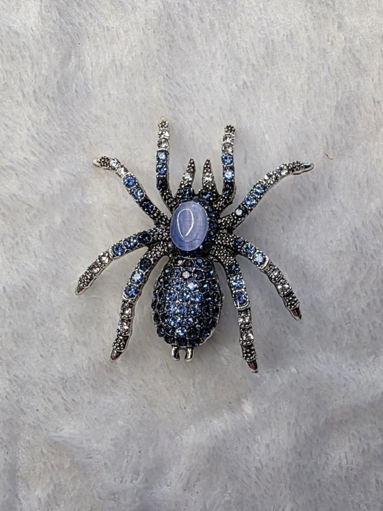 Blue Crystal Spider Brooch - Sparkling Statement Pin
