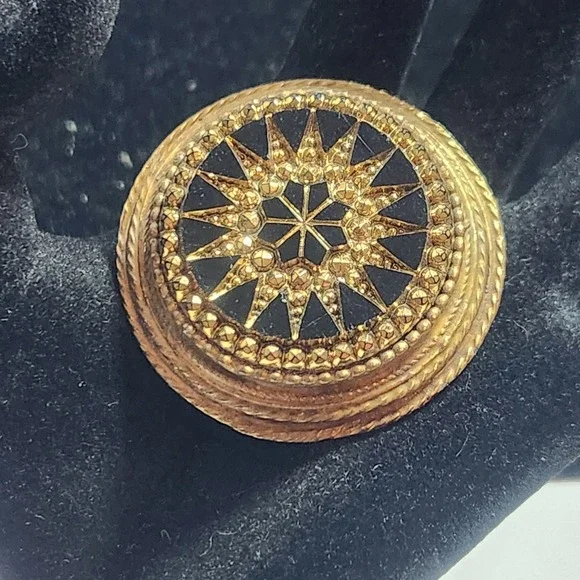 Original by Robert Vintage Starburst Brooch Pendant Gold Tone‎ Black Filigree
