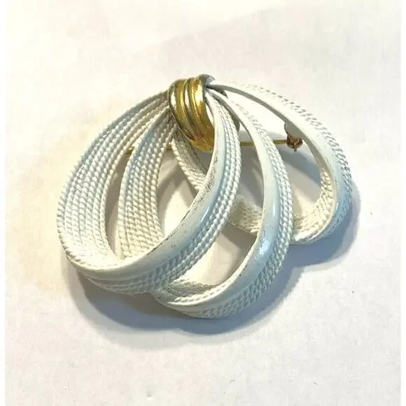 Monet White Enamel Loops Brooch Collectible Late 20th Century Jewelry Pin