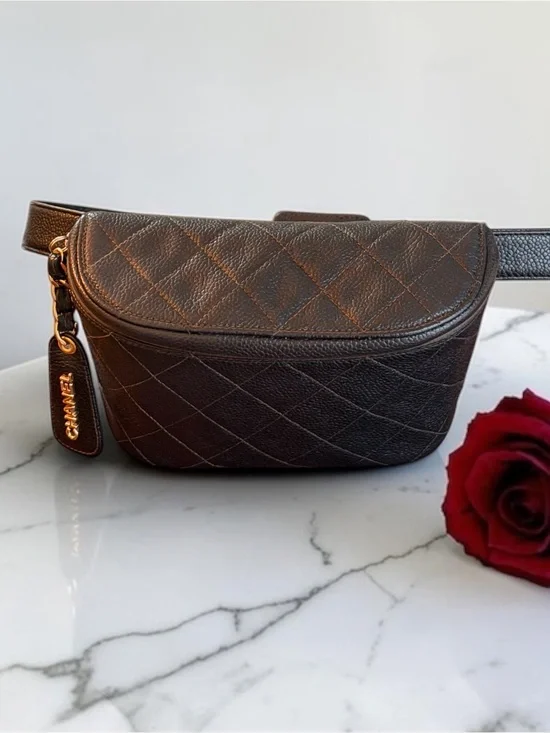 CHANEL Vintage Black Quilted Caviar Leather Waist Belt Bag | Gold Hardware