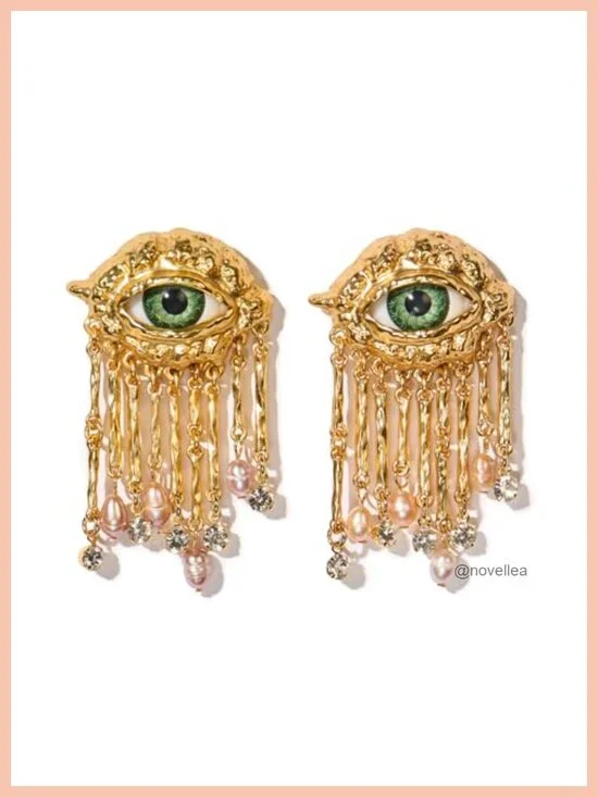 18K Gold Plated Evil Eye Earrings with Real Freshwater Pearls - Hypoallergenic