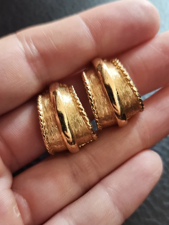 VTG Monet Gold-Tone Textured Hoop Clip Earrings