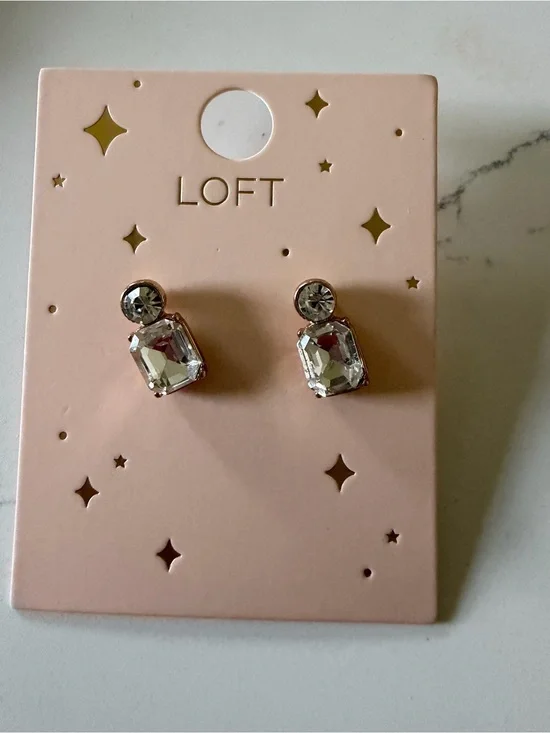 LOFT Clear Crystal Drop Stud Earrings