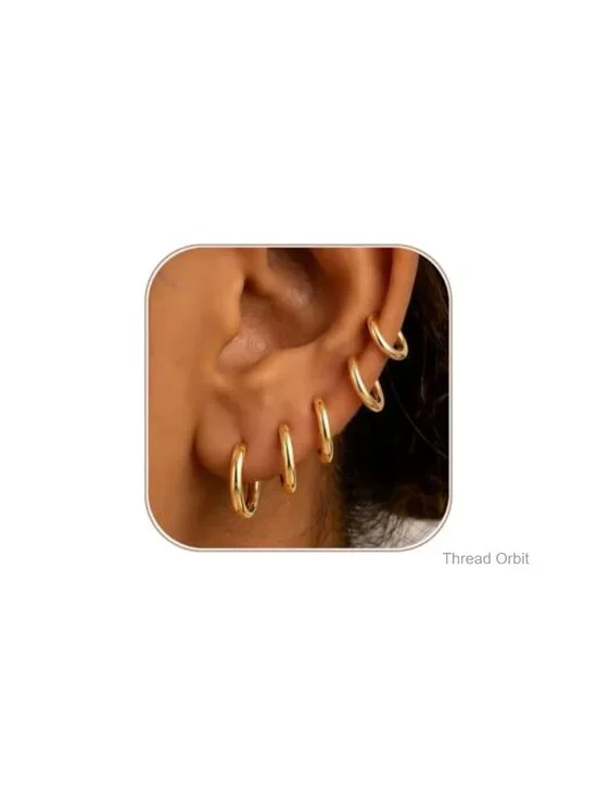 14K Gold Plated Hoop Earrings Set Hypoallergenic Stackable CZ Studs