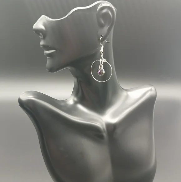 Handmade Silver-tone Small Hoop 8x9mm Crystal Teardrop Accent Earrings​​​