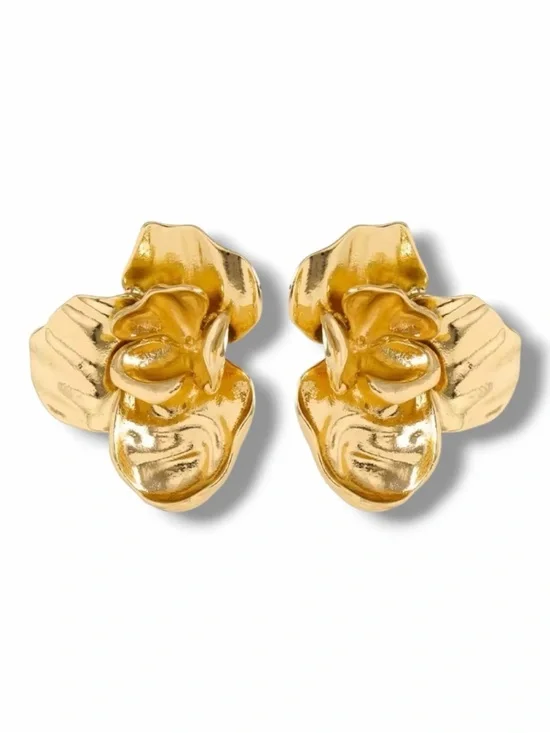 Gold flora orchid gold color unique Floral Statement Earrings