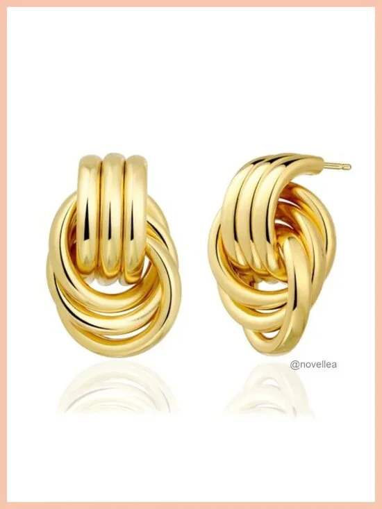 Chunky Gold Knot Earrings for Women, Drop Dangle Long Link Earrings Statement