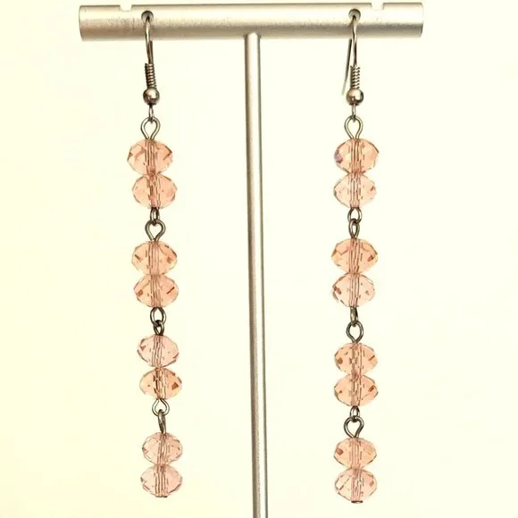 Faceted pink glass dangle earrings