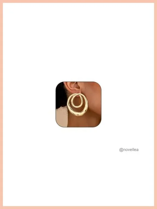 Hammered Geometric Double Hoop Dangle Earrings Gold Silver Leopard Print