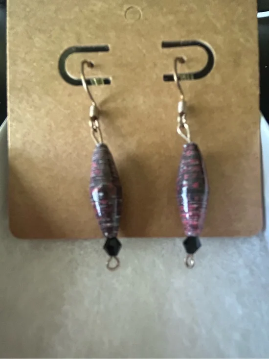 Handcrafted Pink and Black Dangle Earrings