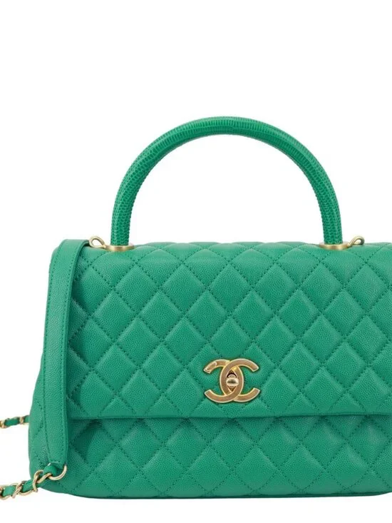 Chanel  Coco Handle Flap Small Quilted Caviar Leather Crossbody Bag Green