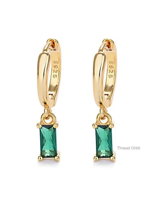 Huggie Hoop Earrings with Drop, 14K Gold Hypoallergenic Earrings for Sensitive