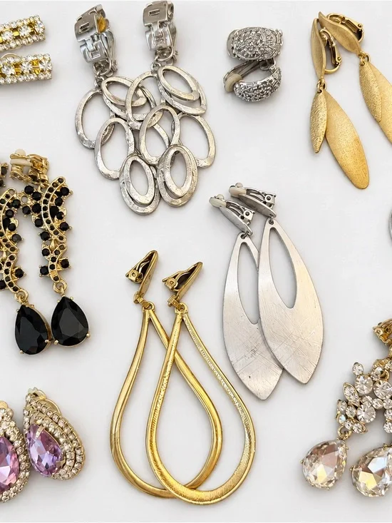 Vintage Clip-On Earrings Lot – 15 Pairs – Elegant Mixed Styles