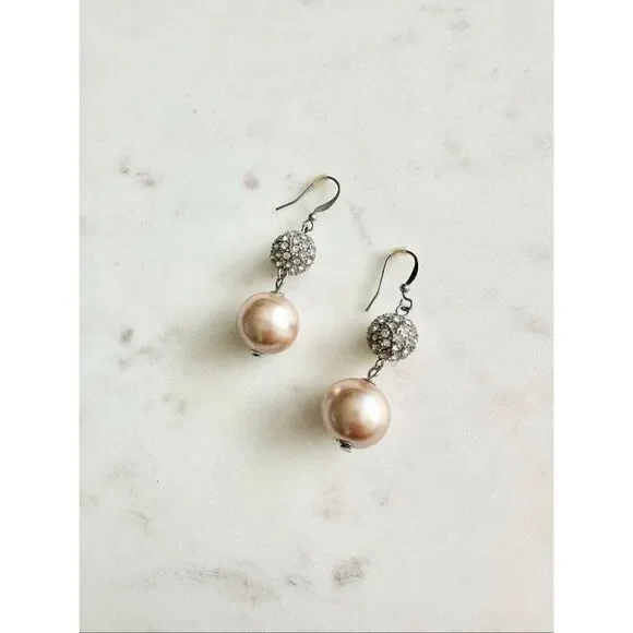 Light pink and rhinestone dangle earrings