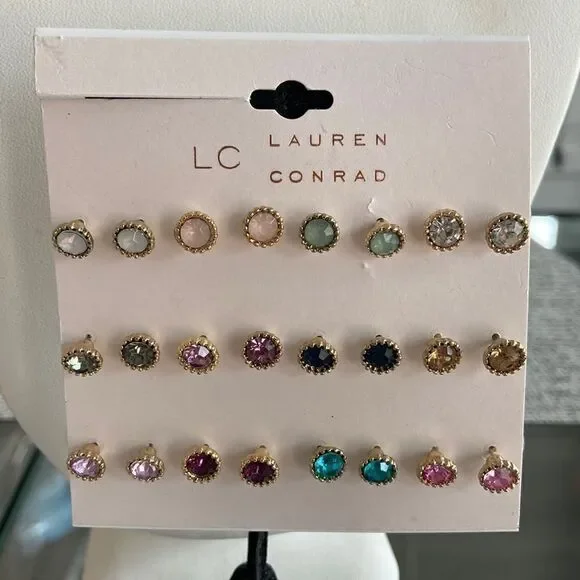 LC Lauren Conrad Simulated Crystal 12 Stud Earring Set NWT