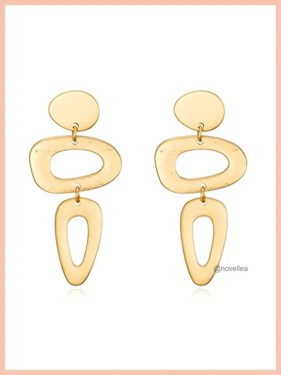 Matte Gold Geometric Dangle Earrings Women Drop Statement
