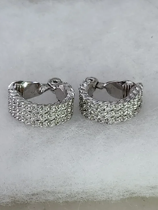 Monet Silver Tone Textured Hoop Clip On Earrings
