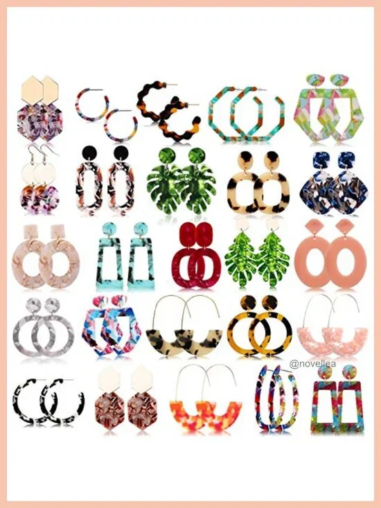 25 Pairs Acrylic Resin Statement Earrings Set for Women Drop Dangle