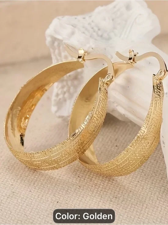Golden Textured Hoop Earrings - Fashion Jewelry