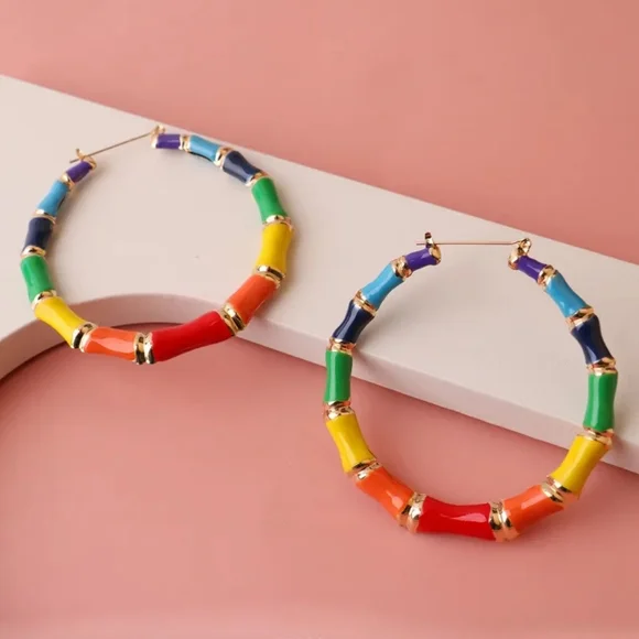 MultiColored Bamboo Door Knocker Earrings 3