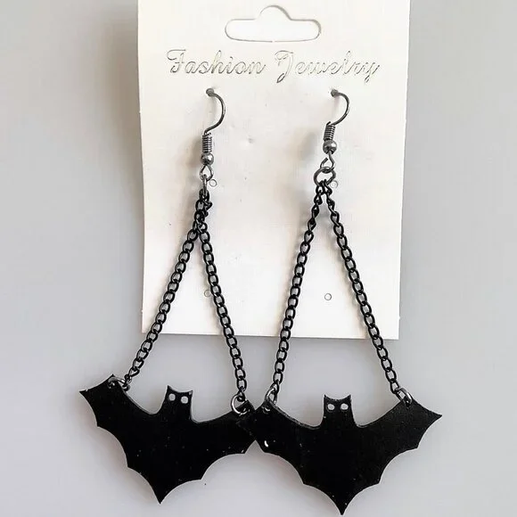 NEW GOTH BAT FAUX LEATHER EARRINGS LIGHTWEIGHT