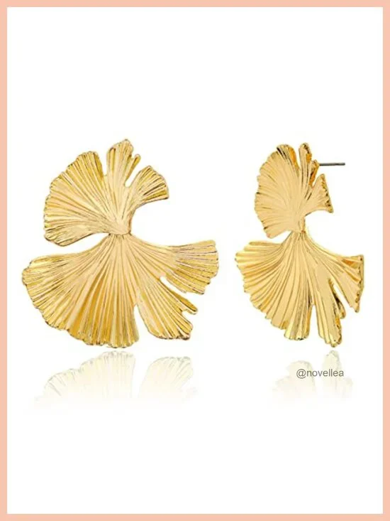 Ginkgo Leaf Flower Drop Dangle Earrings Gold Geometric Statement