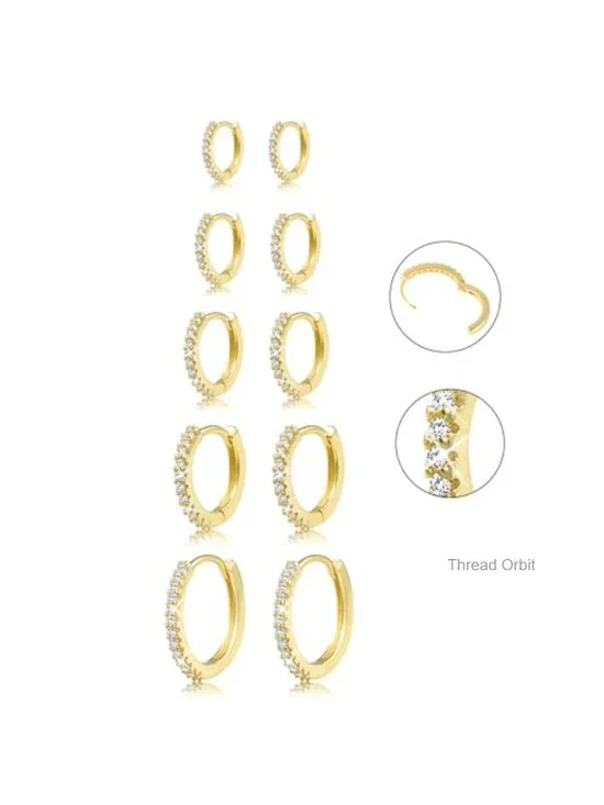 5 Pairs 14K Gold Plated Hoop Earrings Set for Women Huggie Cartilage Tragus