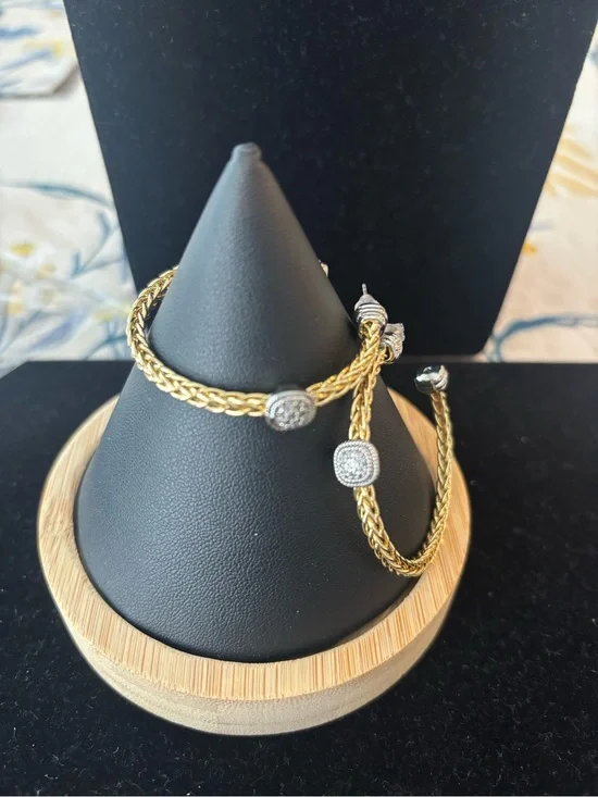 Braided Gold-Tone Hoop Earrings with Pavé End Caps