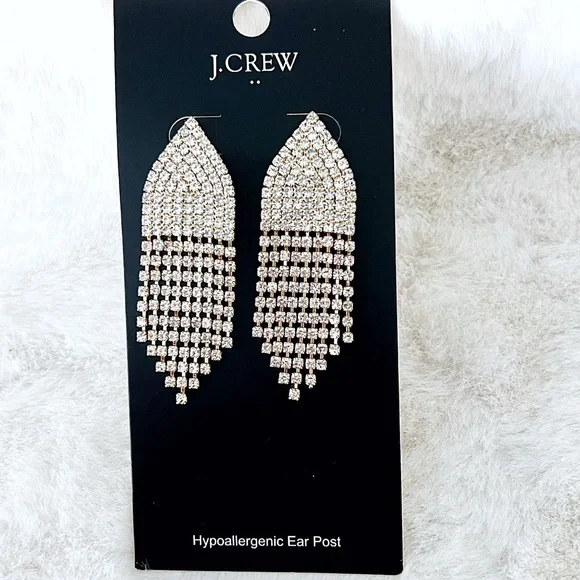 J. Crew Silver Crystal Waterford Statement Earrings