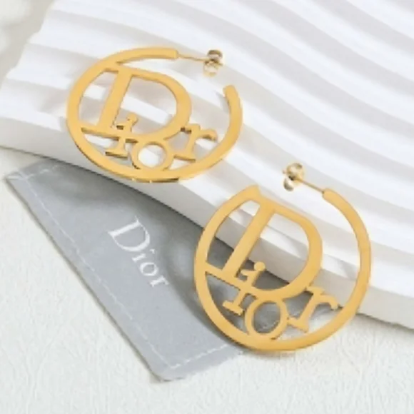 Dior Gold Logo Hoop Earrings