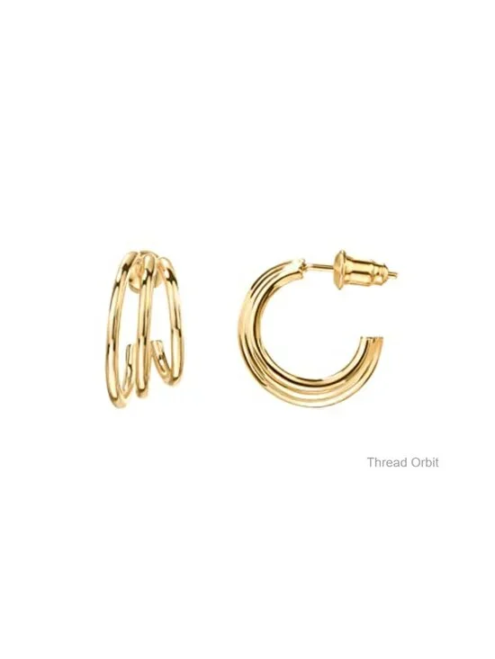14K Gold Plated Triple Split Huggie Hoop Earrings - 925 Sterling Silver Posts,