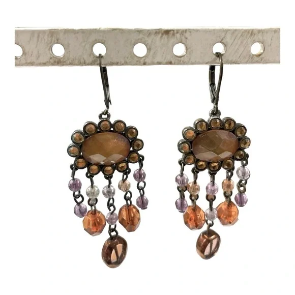 Chandelier earrings with Amber color, purple light brown bronze