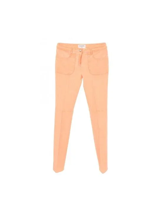 Chanel Pants CC Logo Pearl Button Skinny Cotton