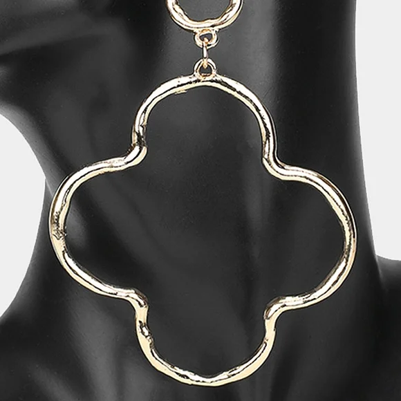 Gold Double Quatrefoil Oversized Drop Dangle Earrings 4.25