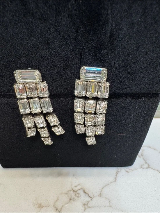 Crystal Vintage Fringe Drop Earrings - Clear Rhodium Tone