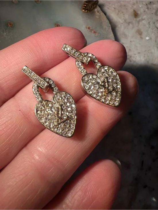 Pavé Heart Lock Drop Earrings NEW