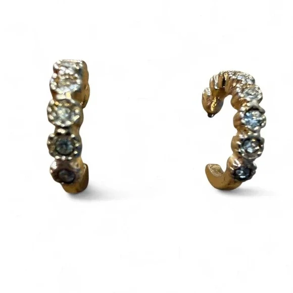 Gold Tone Rhinestone Huggie Hoop Earrings‎