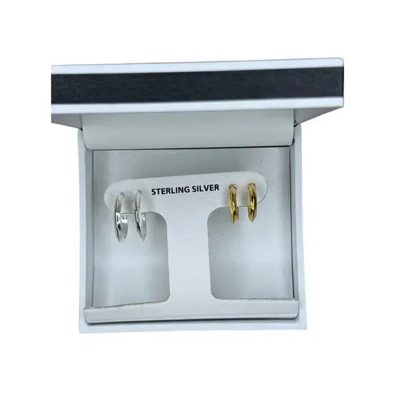 R.H. Macy & Co Sterling Silver Hoop Earrings Set Two-Tone NWT