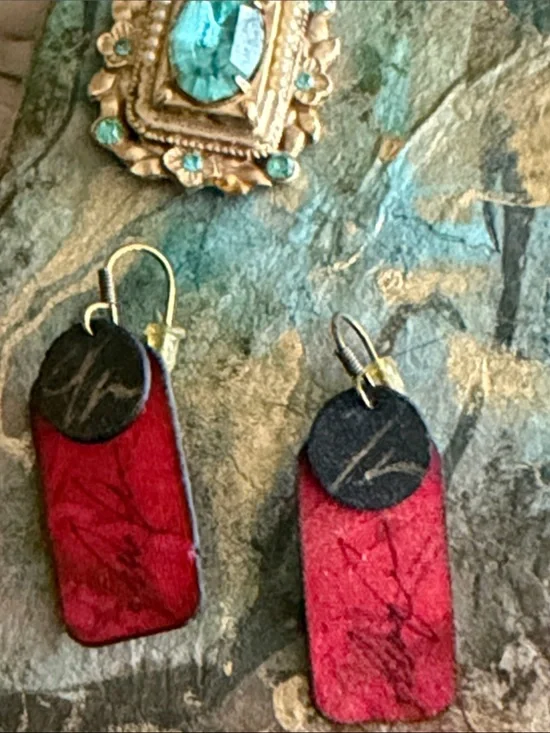 Asian style pierced earrings red black light weight they’re made of paper