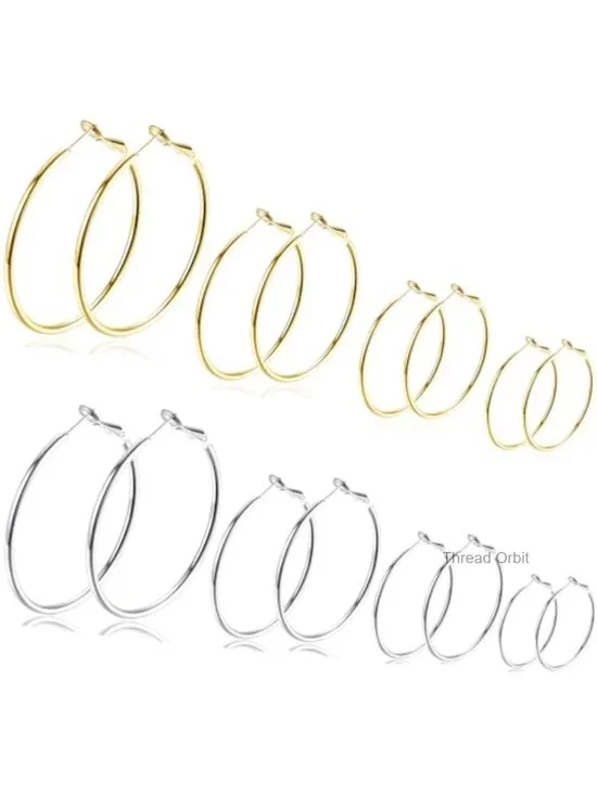 8 Pair Gold Silver Hoop Earrings Set Chunky Pearl Twisted Statement Earrings