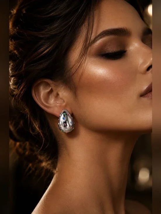 ✨ Multicolor Crystal Teardrop Statement Earrings | Elegant Silver-Tone Ho