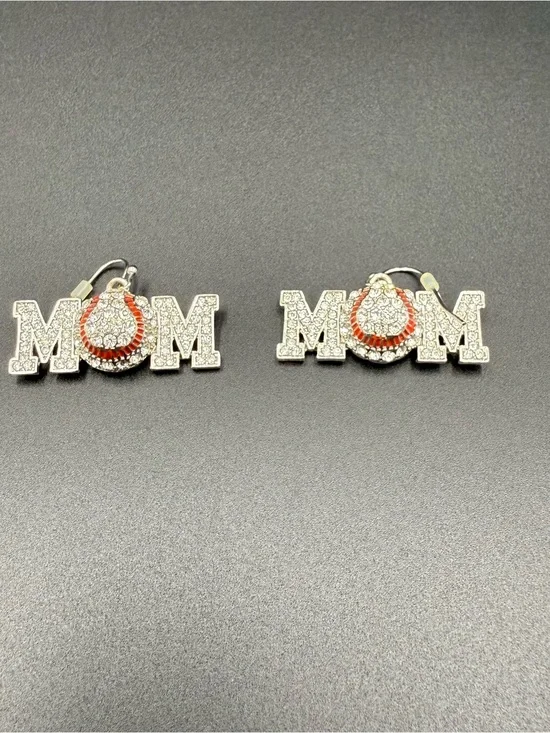 Sparkling MOM Baseball dangles Earrings with Red Accent