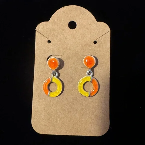 Vintage Y2K Geometric Art Deco Orange and Yellow Circle Earrings