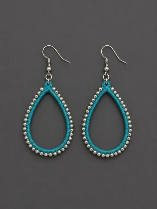 5/$25 Teal Thread Wrapped Tear Drop Dangle Hook Earrings