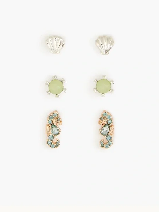 NWT Crew cut Girls' sea critter stud earrings pack-of-three