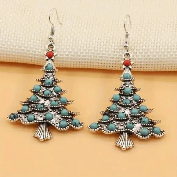 Boho Turquoise Christmas Tree Earrings