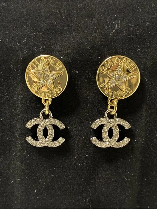 ChaneI. Star ⭐️ Dangle Logo Gold - Tone Earrings For pierced Ears