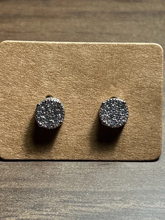 Silver Sparkle Druzy Round Stud Earrings