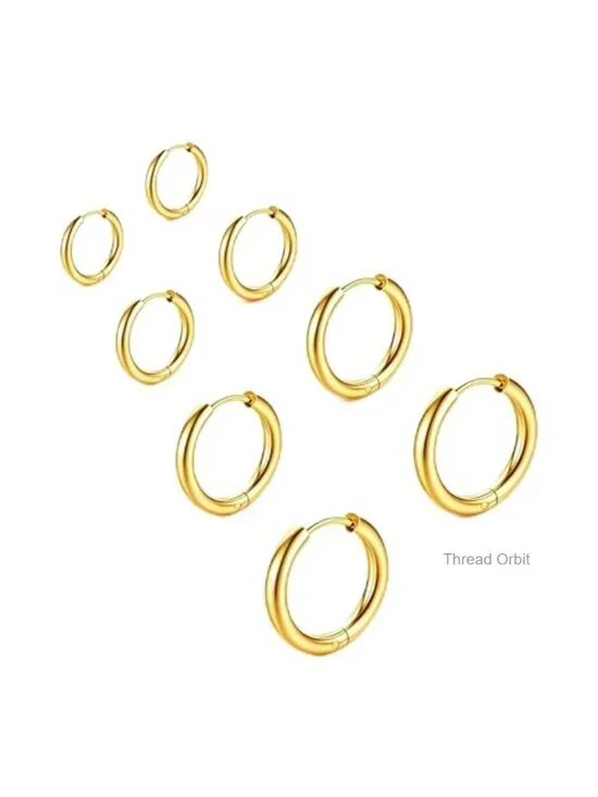 4 Pair Gold Plated Stainless Steel Small Huggie Hoop Earrings Set for Women